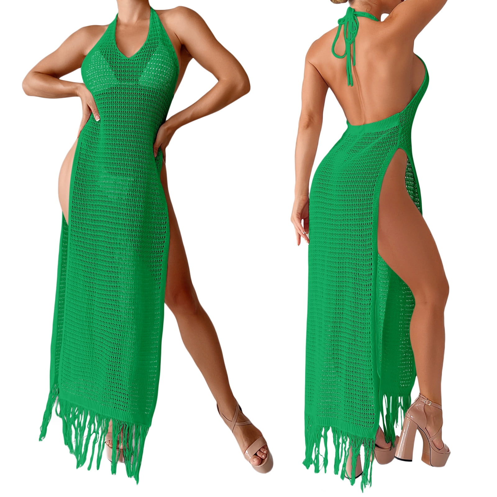 Tsseiatte Women Knitted Bikini Cover Ups Summer Backless Slit