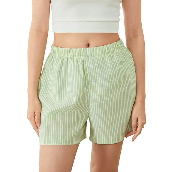 Tsseiatte Women Plaid/Striped Shorts Cute Elastic Waist Gingham Boxers Shorts Casual Micro Lounge Shorts Striped Bottoms