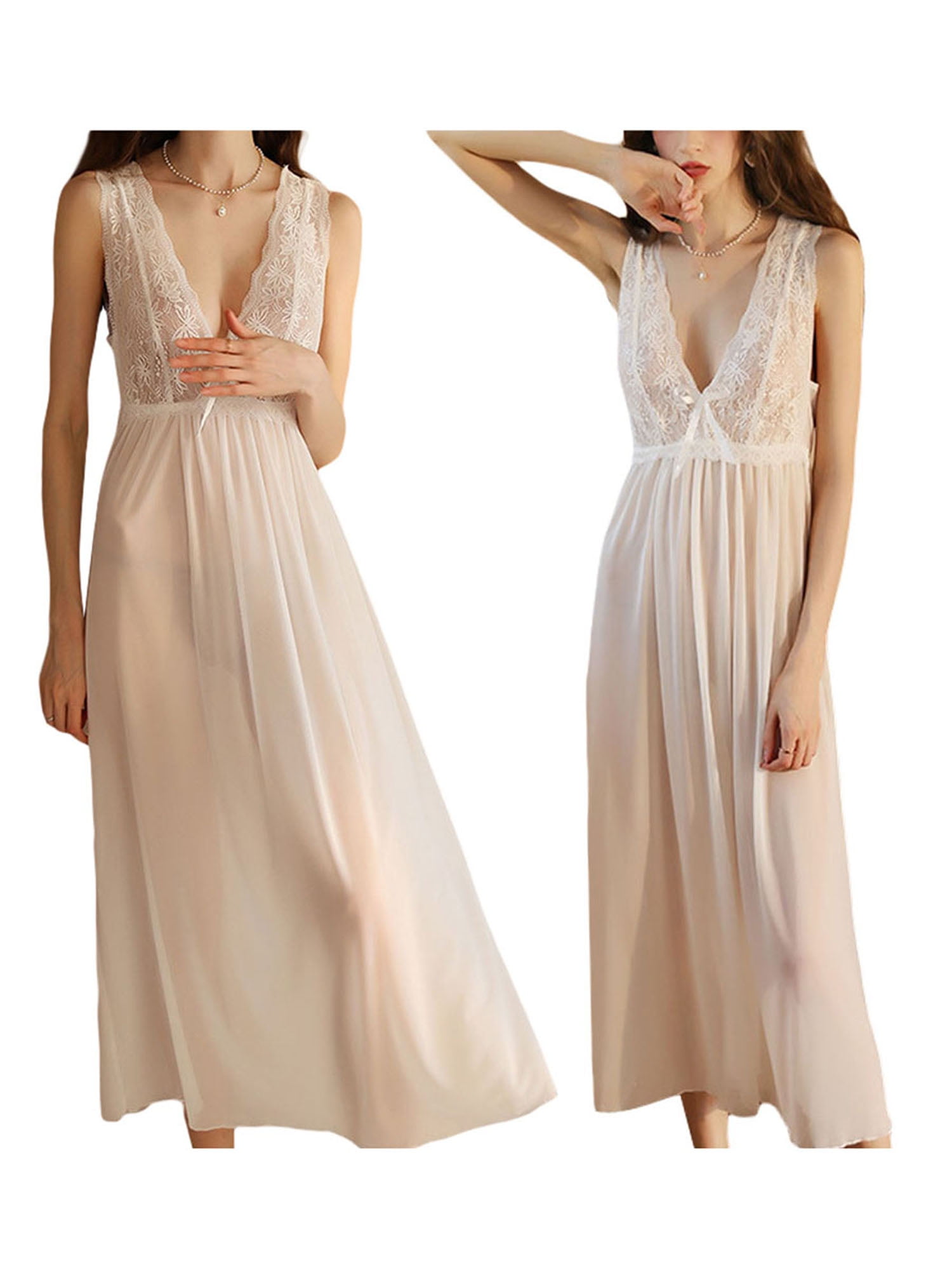 Tsseiatte Women's Summer Sleepwear Sleeveless Backless V Neck Nightgown