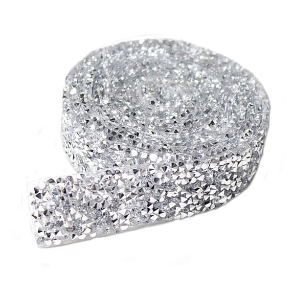 Tssuoun Bling Stickers Glitter Rhinestone Chain Resin Crystal Decoration Applique Craft Fix Decor Beads Hot Melt Drill Strip Silver 1 Yard 2.5cm