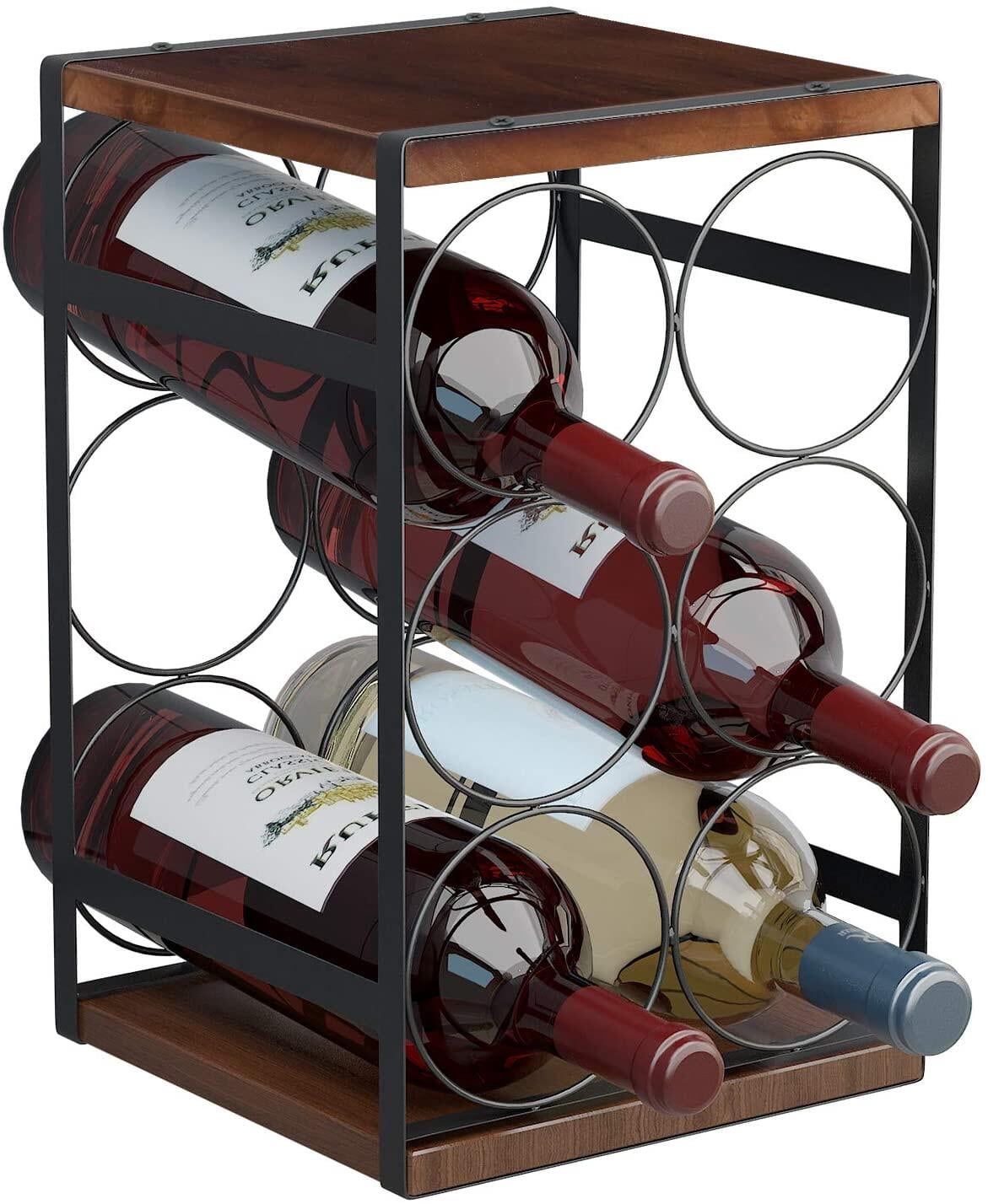 Tssuoun Mecor 6Bottle Countertop Wine Rack, 3Tier Tabletop Wood