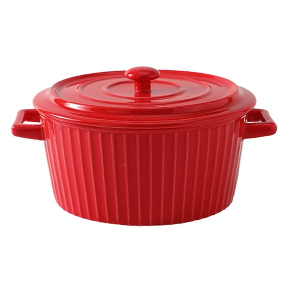 Tssuoun Microwave Safe Ceramic Tableware Bowl With Handles Bowl With Lid Ceramic Bowl Soup Bowl Red