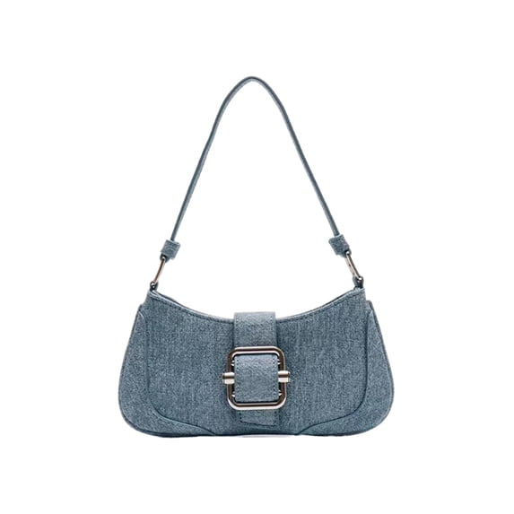 Tssuoun PU Retro Splicing Contrasting Color Tote Bag For Entertainment Venue Goers Female Square Tote Bag Denim Blue