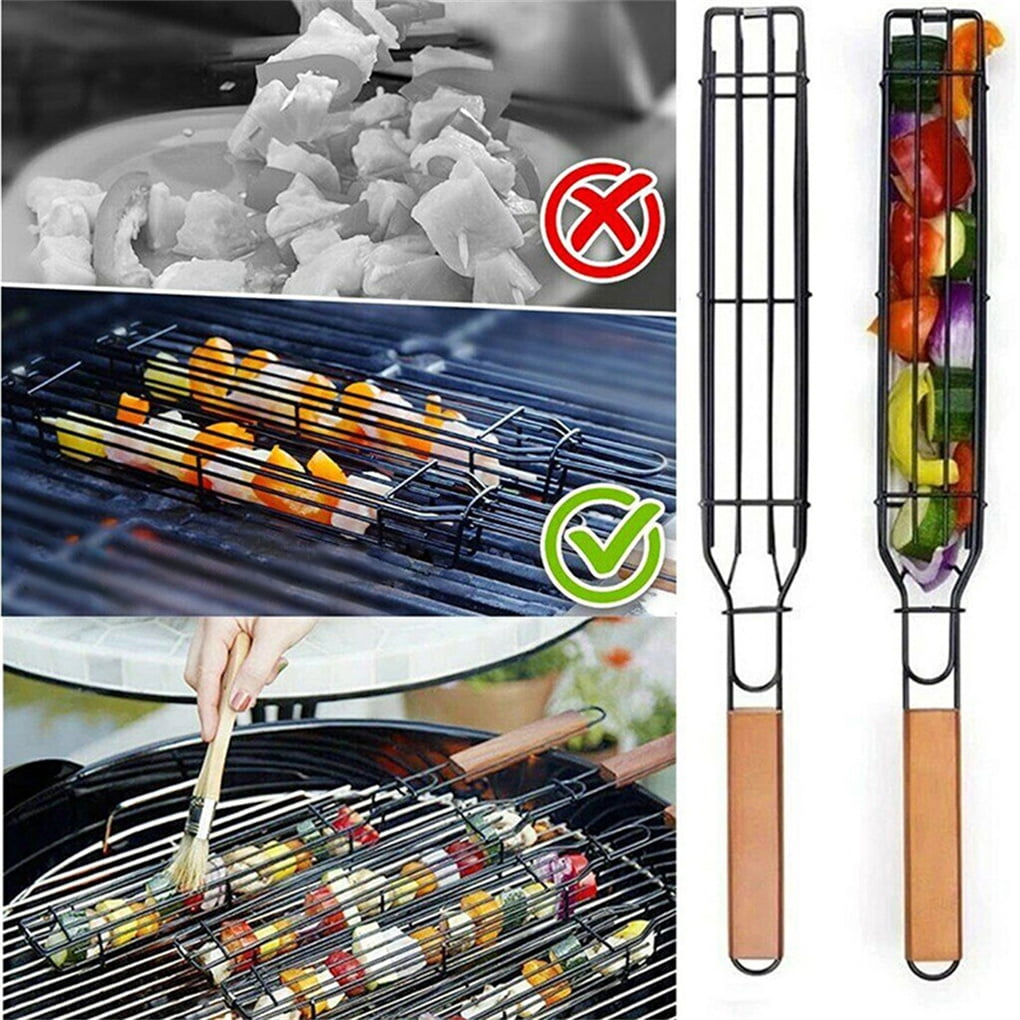 1PC/2PCS Wooden Handle Barbecue Cage Camping Meat and Vegetable