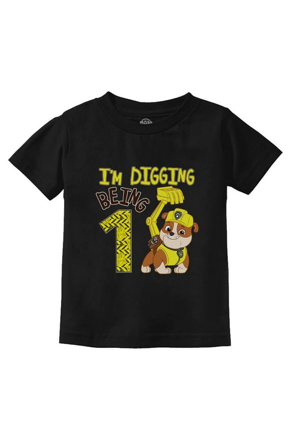 1st Birthday Paw Patrol T-Shirt - Rubble Digging Graphic Tee - Perfect Gift for First Birthday Celebrations - Nickelodeon-Themed Unisex Infant Apparel