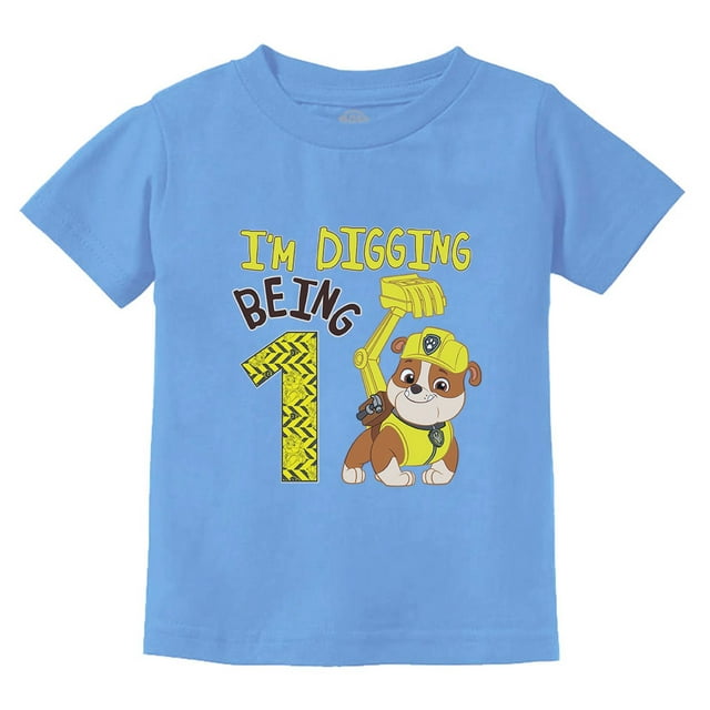 Tstars 1st Birthday Paw Patrol T-Shirt - Rubble Digging Graphic Tee - Perfect Gift for First Birthday Celebrations - Nickelodeon-Themed Unisex Infant Apparel