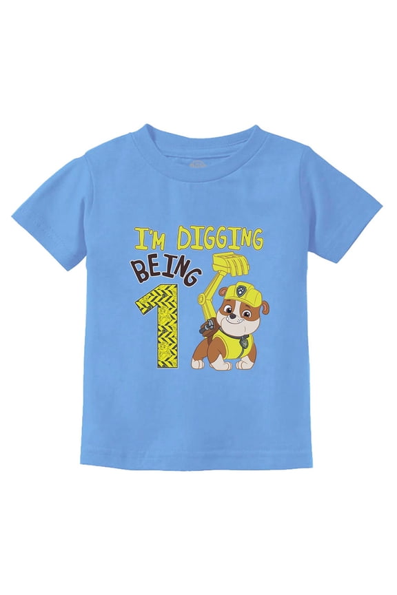 1st Birthday Paw Patrol T-Shirt - Rubble Digging Graphic Tee - Perfect Gift for First Birthday Celebrations - Nickelodeon-Themed Unisex Infant Apparel