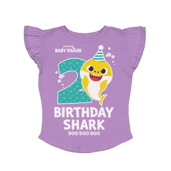 Tstars 2nd Birthday Baby Shark Shirt 2 Year Old Birthday Toddler Girl Ruffle Sleeve Top 2T Lavender