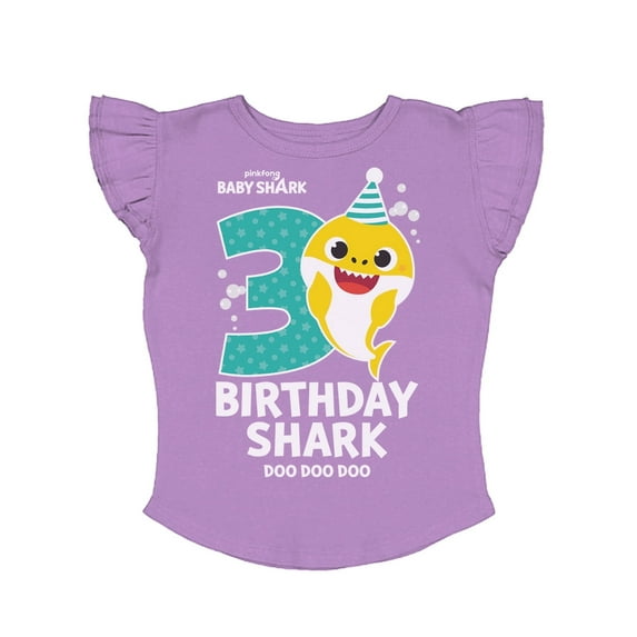 Tstars 2nd Birthday Baby Shark Shirt 2 Year Old Birthday Toddler Girl Ruffle Sleeve Top 3T Lavender