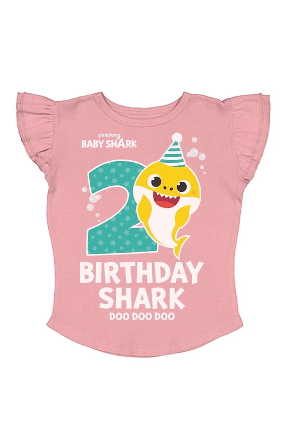 2nd Birthday Baby Shark Shirt 2 Year Old Birthday Toddler Girl Ruffle Sleeve Top 3T Mauvelous
