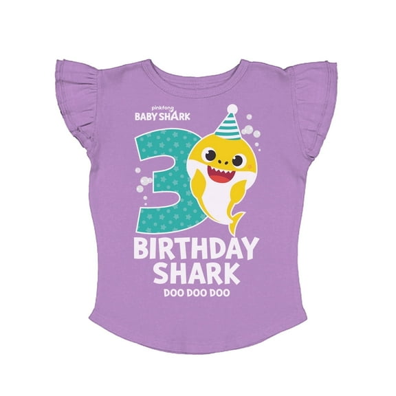 Tstars 3rd Birthday Baby Shark Shirt 3 Year Old Birthday Girl Toddler Girls Ruffle Sleeve Top 2T Lavender