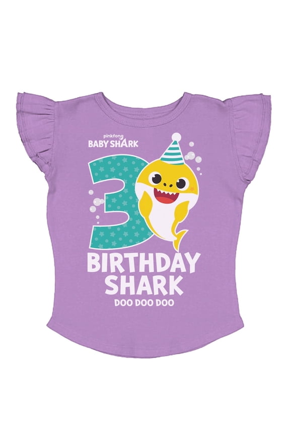 3rd Birthday Baby Shark Shirt 3 Year Old Birthday Girl Toddler Girls Ruffle Sleeve Top 3T Lavender