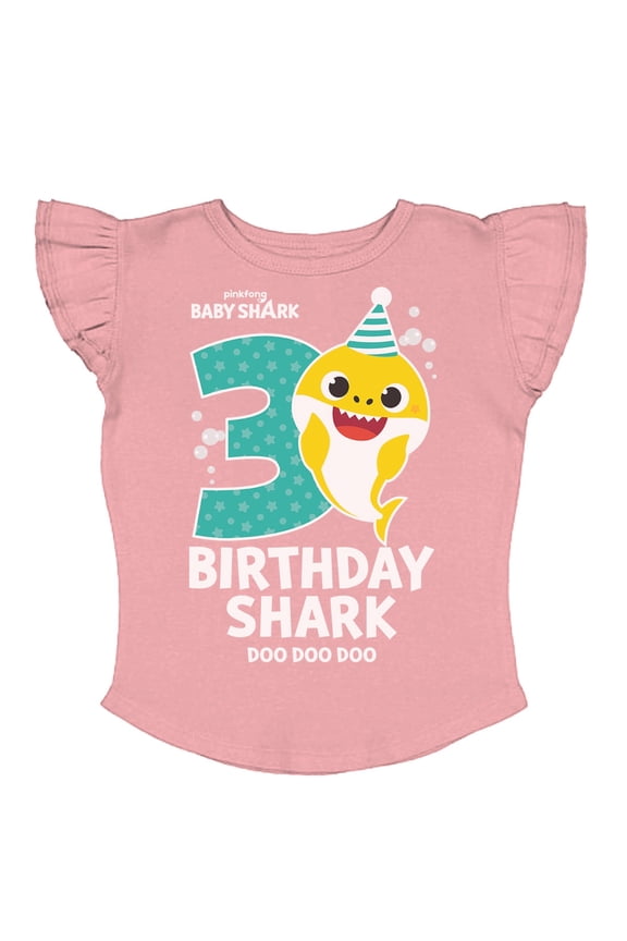 3rd Birthday Baby Shark Shirt 3 Year Old Birthday Girl Toddler Girls Ruffle Sleeve Top 5T Mauvelous