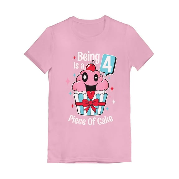 Tstars 4th Birthday Girl's T-shirt - Cupcake Graphic Tee - Perfect Gift for a Four Year Old Birthday Girl - Funny and Birthday Party Outfit - Fitted T Shirt for a Memorable Birthday Celebration
