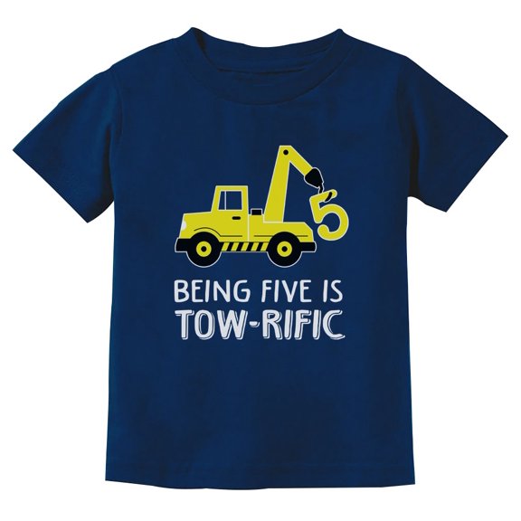 Tstars - 5th Birthday Tractor Construction Party Youth Kids T-Shirt Small Navy