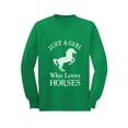 thumbnail image 1 of Tstars - A Girl Who Loves Horses Horse Lover Gift Youth Kids Long Sleeve T-Shirt Large Green, 1 of 3