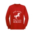 thumbnail image 1 of Tstars - A Girl Who Loves Horses Horse Lover Gift Youth Kids Long Sleeve T-Shirt Small Red, 1 of 3