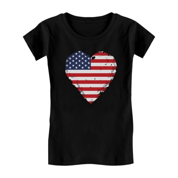 Tstars American Heart Flag Girls 4th of July Shirt | Patriotic Kids Fitted Tee for Memorial National Holidays