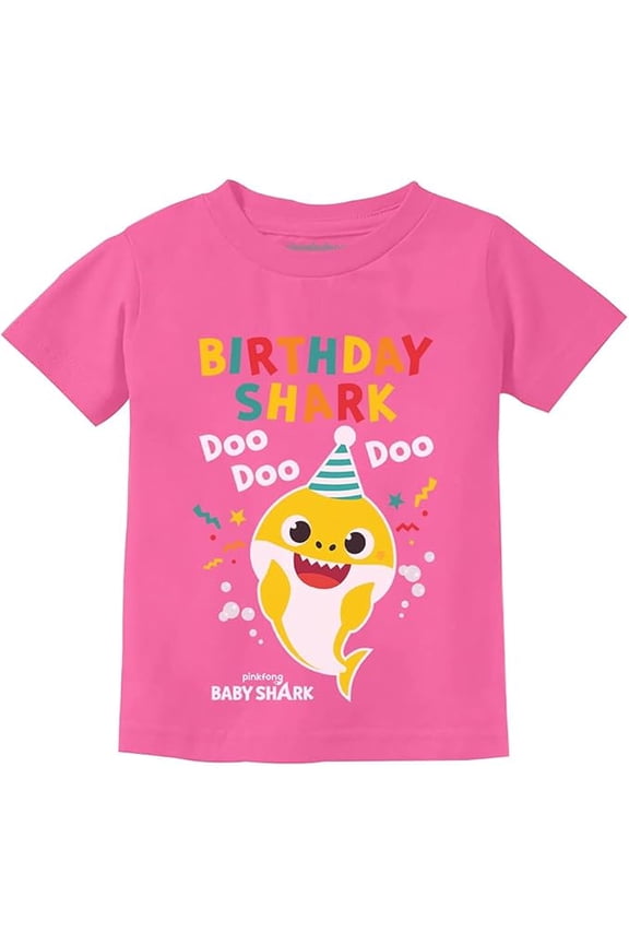 Baby Shark Themed Birthday T-Shirt for Toddlers - Fun Shark Print - Size 3T - Pink
