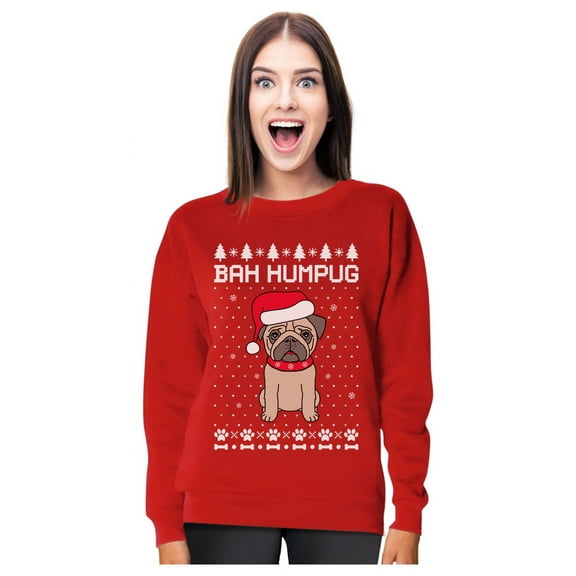 Tstars - Bah Humpug Funny Ugly Christmas Puppy Pug Dog Women Sweatshirt XX-Large Red