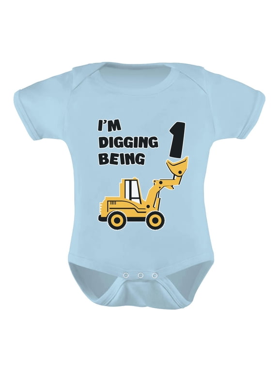 Boys 1st Birthday Gift Birthday Gift for 1 Year Old Bulldozer Construction Birthday Gifts for Baby Boy Birthday Party Birthday Outfit Infant Baby Boy B Day Baby Shower Bodysuit