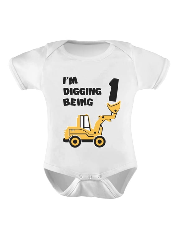 Boys 1st Birthday Gift Birthday Gift for 1 Year Old Bulldozer Construction Birthday Gifts for Baby Boy Birthday Party Birthday Outfit Infant Baby Boy B Day Baby Shower Bodysuit