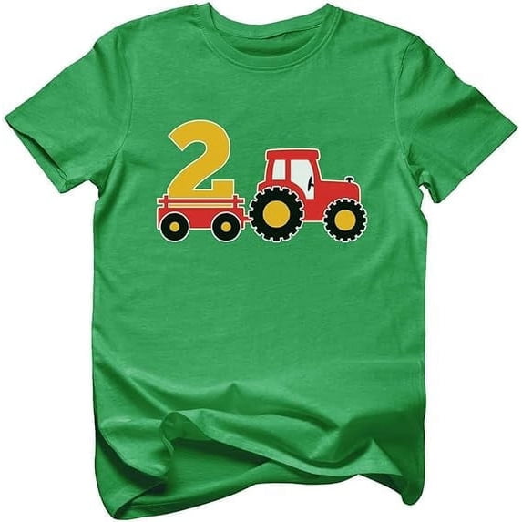 Tstars Boys' 2nd Birthday Construction Tractor T-Shirt - Fun and Adorable Graphic Tee for Two-Year-Olds - Comfortable Toddler Apparel - 2T Green