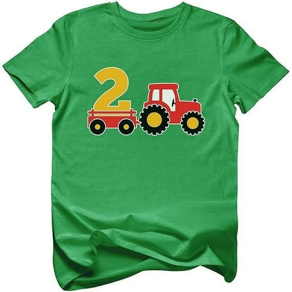 Tstars Boys' 2nd Birthday Construction Tractor T-Shirt - Fun and Adorable Graphic Tee for Two-Year-Olds - Comfortable Toddler Apparel - 2T Green