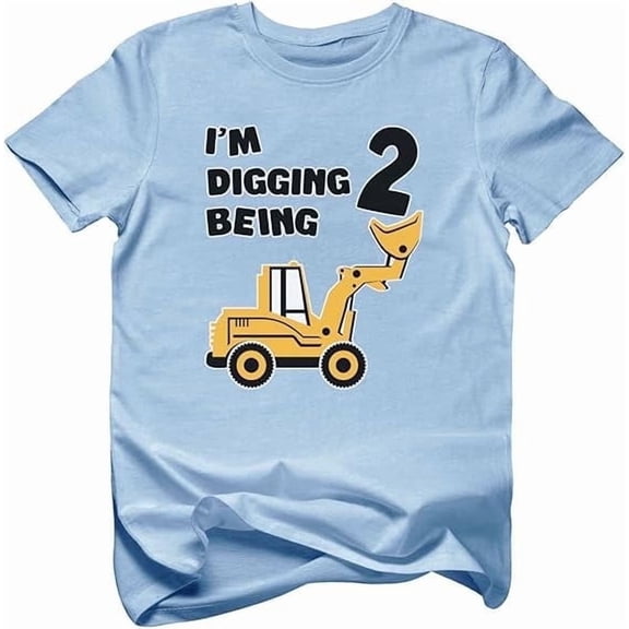 Tstars Boys' 2nd Birthday T-Shirt - Bulldozer Construction Design - Two Handsome Graphic - Size 2T - California Blue