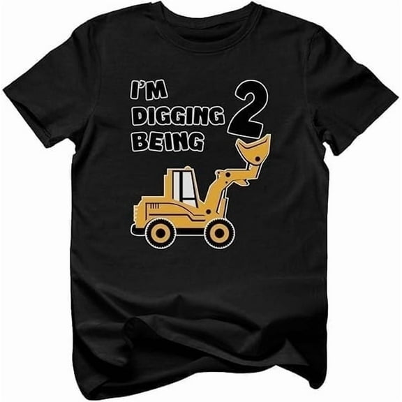 Tstars Boys' 2nd Birthday T-Shirt - Bulldozer Construction Design - Two Handsome Graphic - Size 3T - Black