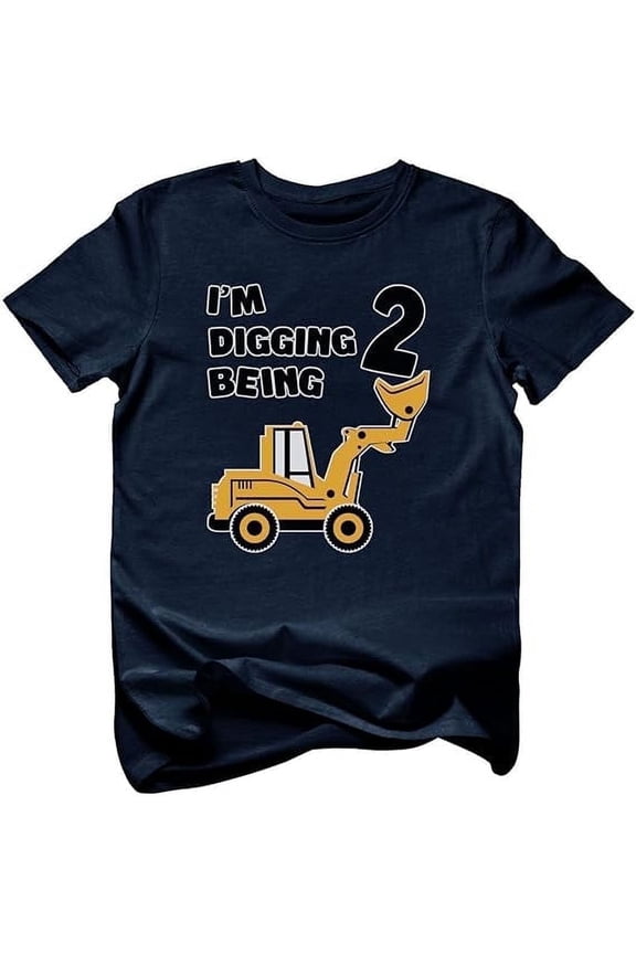 Boys' 2nd Birthday T-Shirt - Bulldozer Construction Design - Two Handsome Graphic - Size 3T - Navy