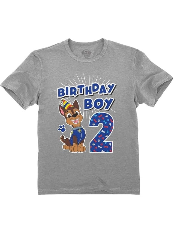 Nickelodeon Paw Patrol Chase Boys 2nd Birthday T-Shirt - Toddler Size - 2T, Gray