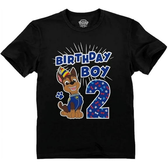 Tstars Nickelodeon Paw Patrol Chase Boys 2nd Birthday T-Shirt - Toddler Size - 2T, Black