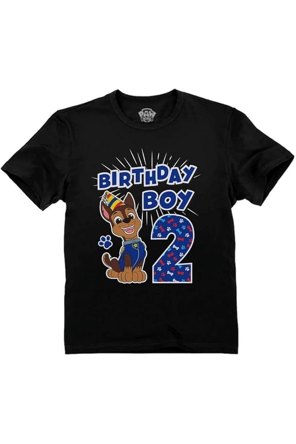 Nickelodeon Paw Patrol Chase Boys 2nd Birthday T-Shirt - Toddler Size - 2T, Black