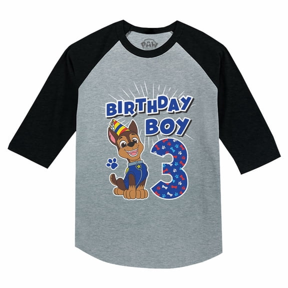 Tstars Boys 3rd Birthday Gift Birthday Gift for 3 Year Old Paw Patrol Chase Birthday Shirts for Boy Graphic Tee Boys B Day Birthday Party 3-4 Sleeve Baseball Jersey Toddler Shirt