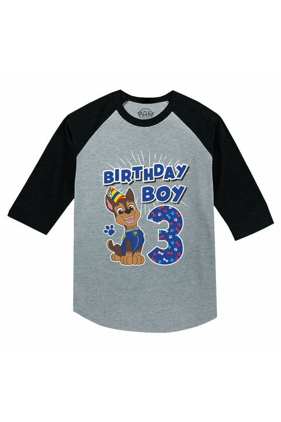 Boys 3rd Birthday Gift Birthday Gift for 3 Year Old Paw Patrol Chase Birthday Shirts for Boy Graphic Tee Boys B Day Birthday Party 3-4 Sleeve Baseball Jersey Toddler Shirt