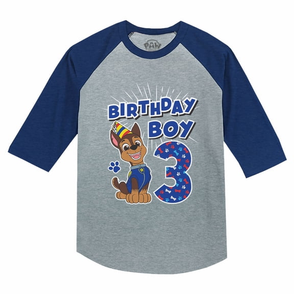 Tstars Boys 3rd Birthday Gift Birthday Gift for 3 Year Old Paw Patrol Chase Birthday Shirts for Boy Graphic Tee Boys B Day Birthday Party 3-4 Sleeve Baseball Jersey Toddler Shirt