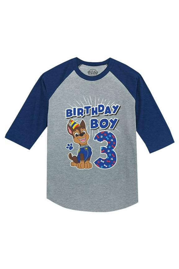 Boys 3rd Birthday Gift Birthday Gift for 3 Year Old Paw Patrol Chase Birthday Shirts for Boy Graphic Tee Boys B Day Birthday Party 3-4 Sleeve Baseball Jersey Toddler Shirt
