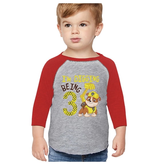 Tstars Boys 3rd Birthday Gift Shirt Birthday Gift for 3 Year Old Paw Patrol Rubble Digging Birthday Shirts for Boy Graphic Tee B Day Birthday Party 3-4 Sleeve Baseball Jersey Toddler Shirt
