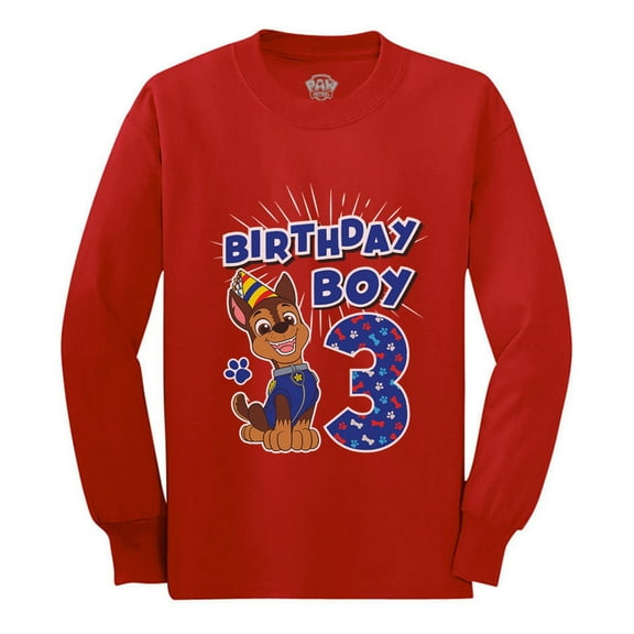 Tstars Boys 3rd Birthday Paw Patrol Chase Shirt - Officially Licensed Birthday Tee for 3 Year Old - Perfect Kids Party Outfit - Memorable Birthday Gift for Toddlers - Graphic Print Long Sleeve T-shirt
