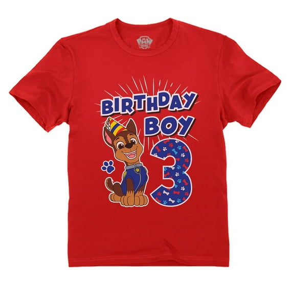 Tstars Nickelodeon Paw Patrol Chase Boys' 3rd Birthday T-Shirt - Fun Toddler Gift - 3T, Red