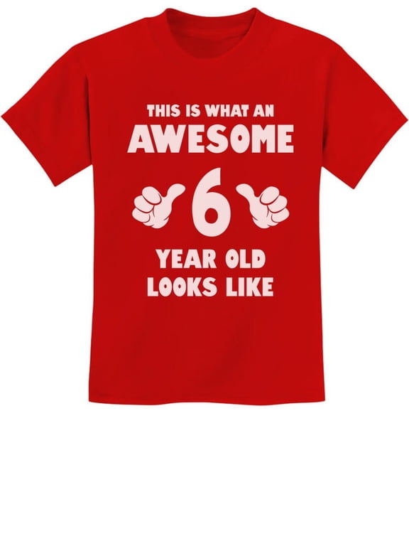 Boys' 6th Birthday T-Shirt - Awesome 6-Year-Old Graphic - Youth Party Gift - Size L - Red
