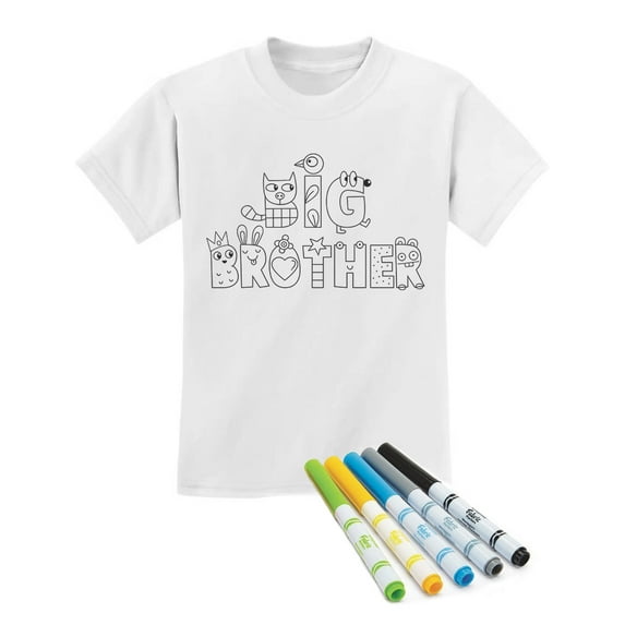 Tstars Boys Big Brother Shirt Gifts for Brother Big Brother Coloring DIY Kit with Fabric Markers Big Bro Pregnancy Baby Announcement Gifts for Boys Shirts for Grandson Toddler Kids T-Shirt