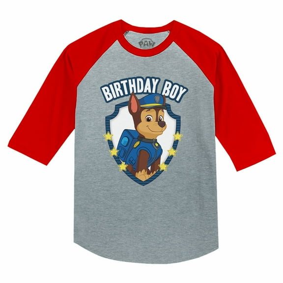 Tstars Boys Birthday Gift for Boy Official Paw Patrol Chase Graphic Tee Boys Birthday Gift Party B Day Birthday Party 3-4 Sleeve Baseball Jersey Toddler Shirt
