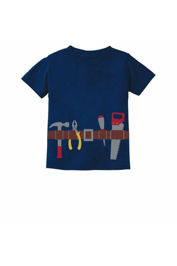 Boys Builder Easy Halloween Costume Workman Tool Belt Handyman T-Shirt Navy 4T