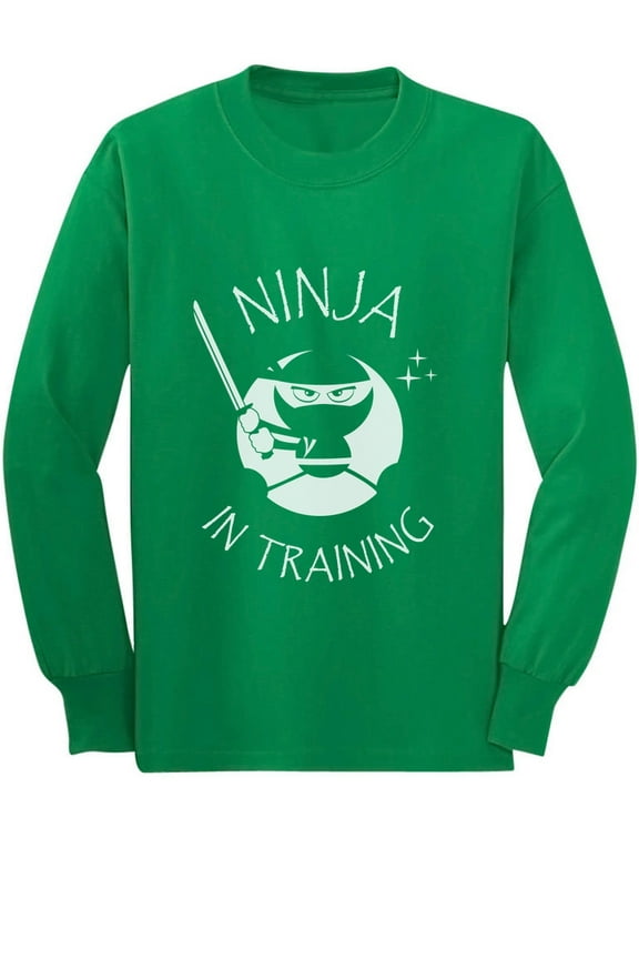 Boys & Girls Martial Arts T-shirt - Little Karate Ninja in Training Tee - Long Sleeve Top for Kids - Perfect for Birthday Party & Casual Wear - Fun Humorous Graphic Children's Clothing -