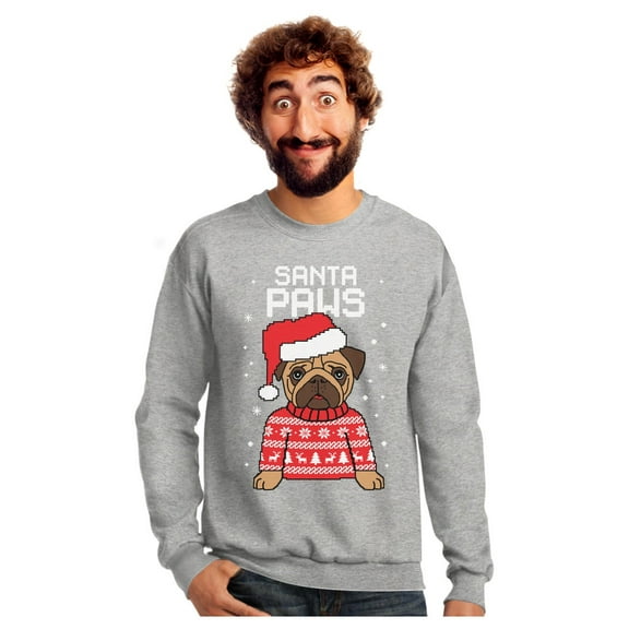 Tstars Boys Mens Unisex Ugly Christmas Sweatershirt Gift for Dog Lover Pug Fans Santa Paws Kids Christmas Gift Funny Humor Holiday Shirts Xmas Party Christmas Gifts for Boy Youth Sweatshirt Ugly Xmas