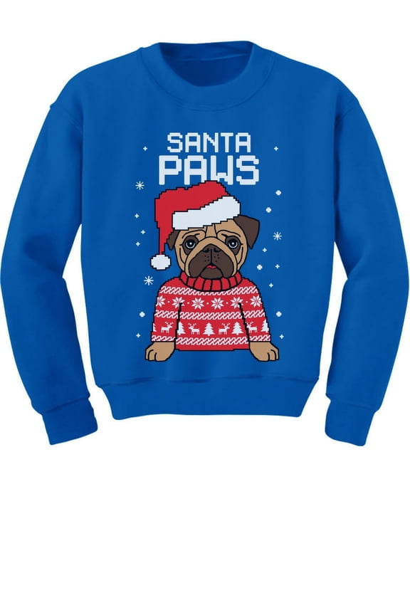 Boys Mens Unisex Christmas Sweatshirt Gift for Dog Lover Pug Fans Santa Paws Youth Xmas Shirt