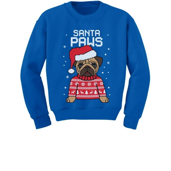 Tstars Boys Mens Unisex Christmas Sweatshirt Gift for Dog Lover Pug Fans Santa Paws Youth Xmas Shirt