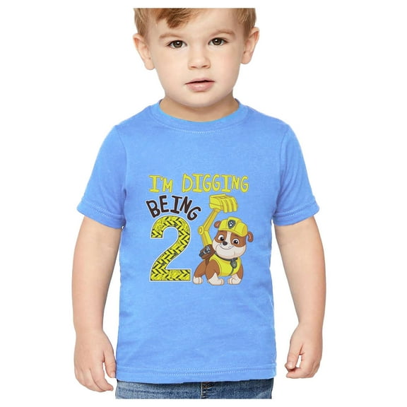 Tstars Boys Paw Patrol 2nd Birthday Shirt - Rubble Digging Themed Tee - Official Nickelodeon Merchandise - Comfortable Cotton Toddler Kids T-Shirt - Perfect Gift for 2-Year-Old Birthday Celebrations